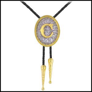 Gold Leather Bolo Tie Western Style Adjustable Classic Cowboy Accessory